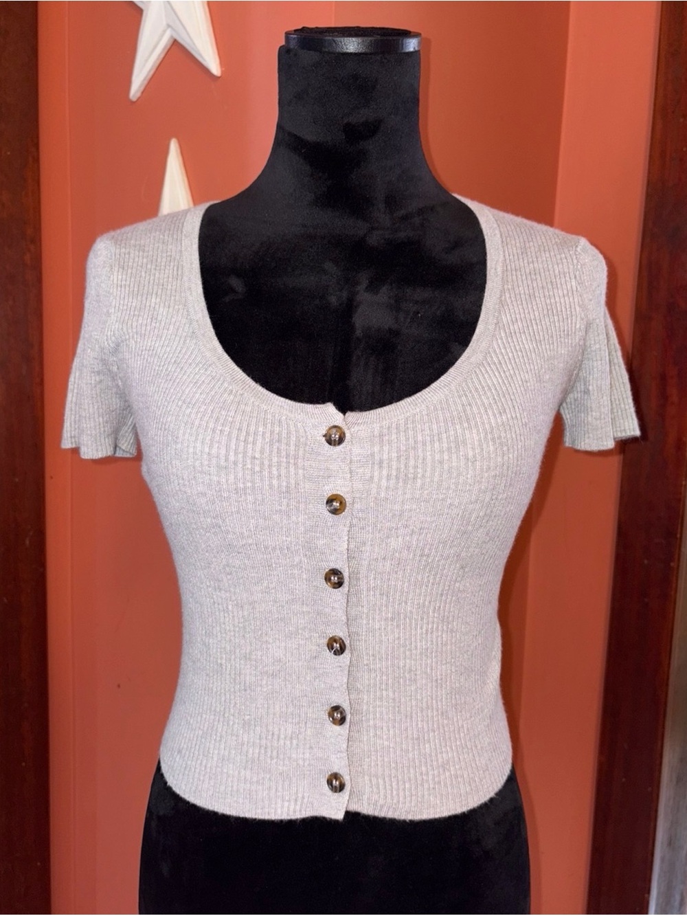 5/$25‼️Forever 21 Light Gray Ribbed Scoop Button-Front Crop Top